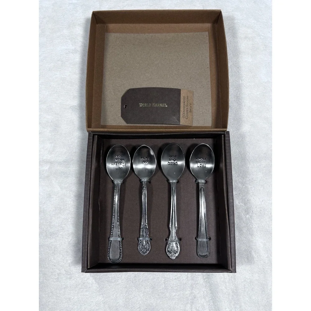 New World Market Exclusive Brass Crafted Hand Stamped Set Of 4 Teaspoons‎